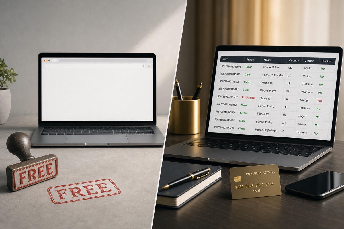 Photo illustration: Free vs Paid IMEI Checks: Which Should You Choose?