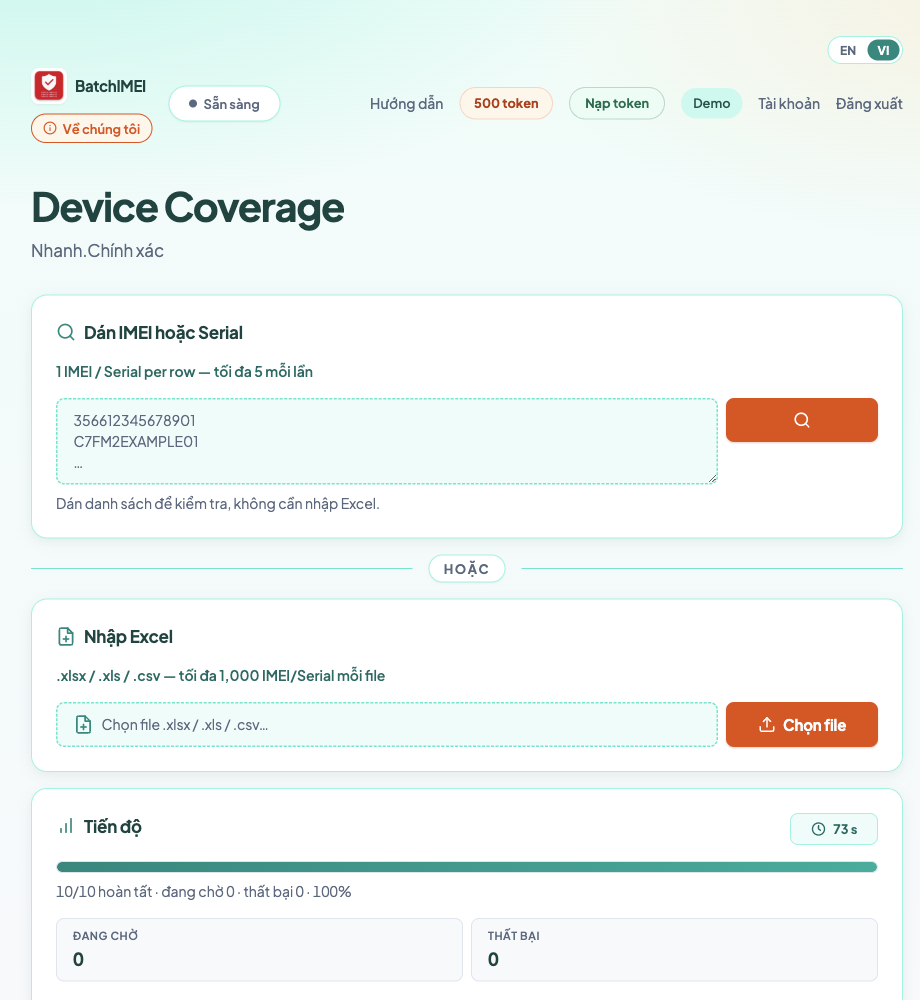 BatchIMEI Excel upload and ten of ten device progress